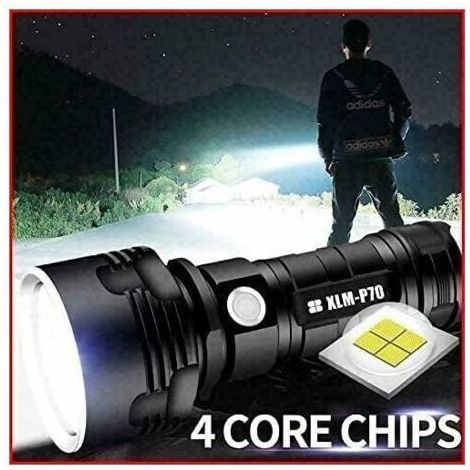 NALOOKAMIC p70 lampe torche, 30000-100000 lumens haute puissance LED lampe de poche étanche ultra lumineuse, Lampe de poche XLM-P70 50W la plus puissante à 3 modes (Batterie unique, 50W-P70) [Classe (1/4)