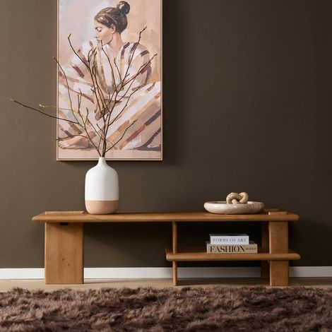 Banc TV en bois clair à étagère 160 cm ALMA (1/5)