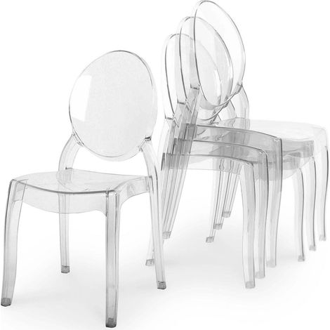 Deco In Paris – Lot de 4 chaises en plexi transparent – Dossier ovale – Empilables – Dimensions : 69x47x68 cm – Hauteur d'assise 45 cm