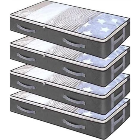 Lot de 4 boîtes de rangement pliables pour chaussures, vêtements, couvertures et couettes - Non tissé avec fermeture éclair pour un maximum d'espace (1/5)