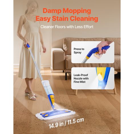 Balais Serpillère Vaporisateur, Balai Lave Sol avec 3 Tampons Lavables en Microfibre et en Coton Torsadé, Réservoir d'Eau Rechargea… (1/5)