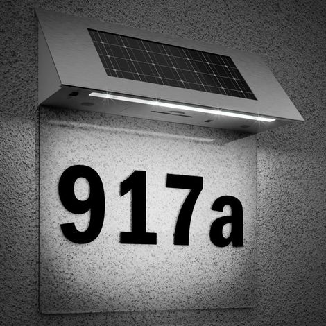 Solar powered house number sign with leds