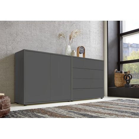 BMG Möbel Sideboard Mailand Set 3 (Schubladenkommode Kommode Anrichte, in anthrazit), Push-to-open-Funktion