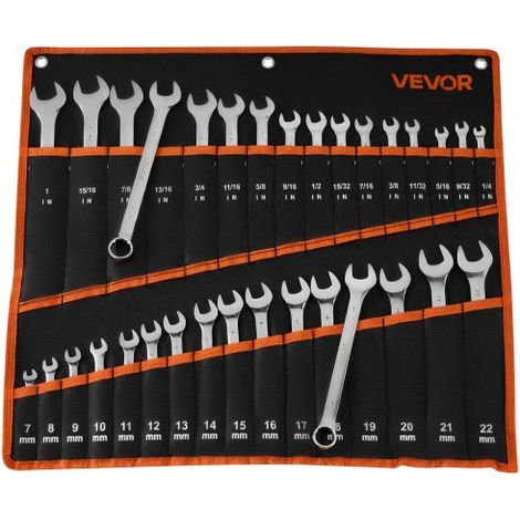 Juego de Llaves Combinadas 32 Unidades, Llave de Estrella de 12 Puntas, Métrica y SAE, con Bolsa de Almacenamiento, Acero al Carbono, para Talleres Reparaciones de Automóvil Bricolaje Hogar (1/5)