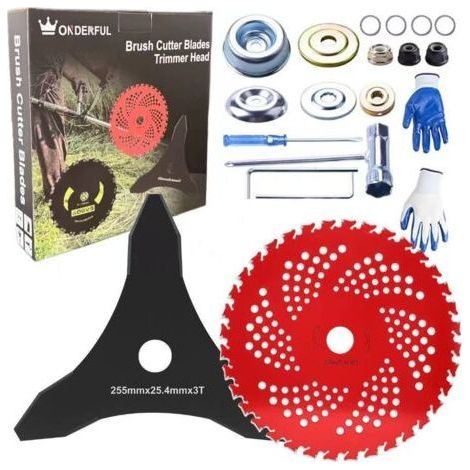 9" x 36-Zahn-Hartmetallklinge und 3-Zahn-Freischneiderklinge, Metall-Unkrautstecherklinge mit Universaladapter-Set für 2,5"-Schaft (1/5)