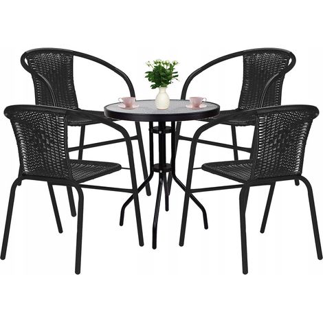 GARTENMÖBEL SET GARTENMÖBEL TISCH+4STÜHLE FÜR TERRASSE BALKON SCHWARZ (1/5)