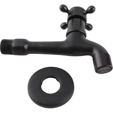 Robinet de piscine/serpillère style rétro en laiton, à poignée unique, ouverture rapide, pour eau froide uniquement, idéal pour la maison. Robinet long noir. (1/5)