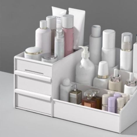 Organisateur de maquillage - Qiilu - Grande capacité - Tiroirs pratiques - Design contemporain - Blanc (1/4)