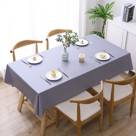 Nappe de Table - Europestyle - 140x220cm - Gris Clair - Imperméable et Anti Tache - Rectangulaire (1/4)