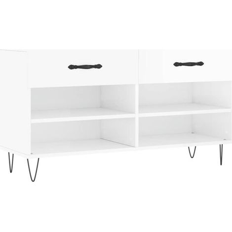 Tabouret à chaussures blanc éclatant, 102 x 35 x 55 cm, en bois composite. (1/5)