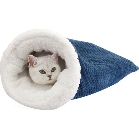 Sac de couchage pour chat, lavable et auto-chauffant pour chat, lit d'intérieur chaud, apaisant et confortable, pour animaux de compagnie pesant jusqu'à 6 kg (bleu) (1/4)