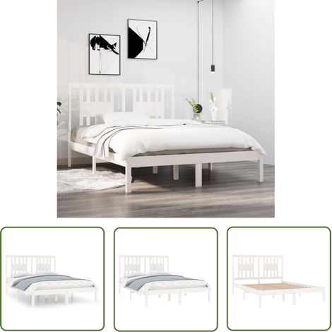 Lit adulte pour 2 personnes, Structure de lit, Assemblage Facile, Blanc Bois de pin massif 140x190 cm OIB1192E (1/5)