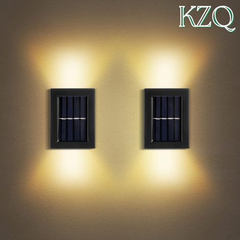 Lumières Solaires Murales Étanches 2 Pièces, Éclairage LED Haut Bas pour Porche Jardin, Décoration Extérieure Fêtes (Blanc Chaud) -KZQ (1/5)
