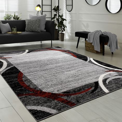 Paco Home Wohnzimmer Teppich Bordüre Kurzflor Meliert Modern Hochwertig Grau Schwarz Rot 80x150 cm