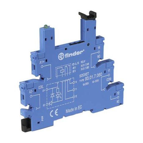 Support 6A 250V 110 à 125V AC DC pour série 34 bleu à cage 6,2mm FINDER 93010125 (1/2)