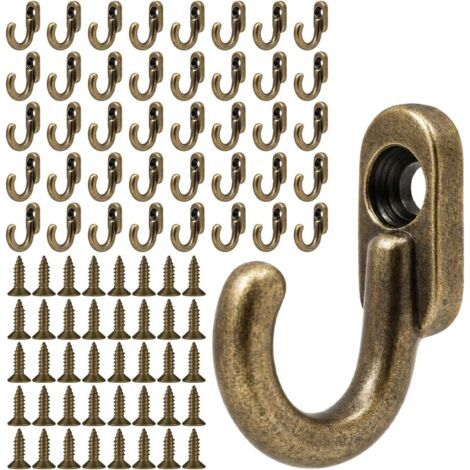 40 Pieces Rustic Mini Wall Hooks with Screws, 17x11 mm Decorative Bronze Iron Hooks, Small Screw-in Hooks, Mini Decorative Hooks, Vintage Screw-in Wall Hooks, for Kitchen or Office (1/5)