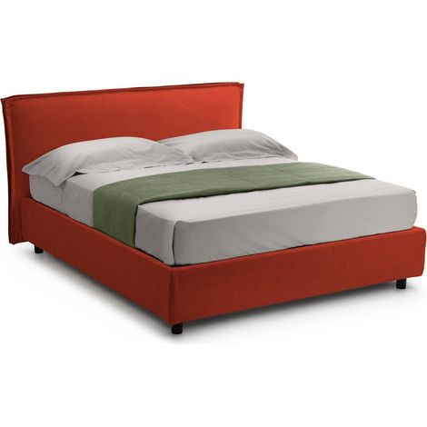 Letto Matrimoniale Brunate, Letto Matrimoniale Materasso Incluso, Sfoderabile Made in Italy, Contenitore, Arancione