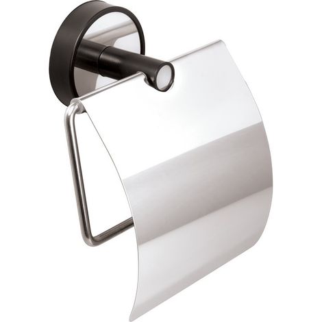 Porta rotolo coperto in acciaio inox lucido e dettagli in ABS nero  NICO-N kamalu