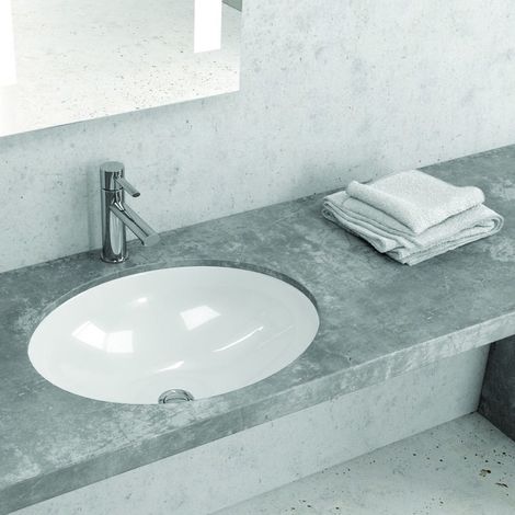 Lavabo sottopiano ovale 51cm in ceramica bianca  Litos-S650 kamalu