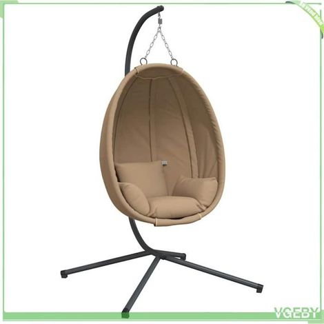 Chaise suspendue en forme d'œuf - FAFEICY - 4007410 - Rotin naturel - Cadre acier - Coussin taupe amovible (1/5)