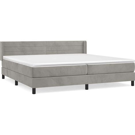 Lit à sommier tapissier et matelas, Lit adulte pour 2 personnes Assemblage Facile, Gris clair 200x200cm Velours OIB1505E (1/5)