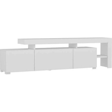 Cotecosy – Meuble TV blanc avec éclairage LED – Panneaux mélaminés 18mm – Dimensions 192 x 53 x 37 cm – Rangement spacieux et design moderne (1/5)