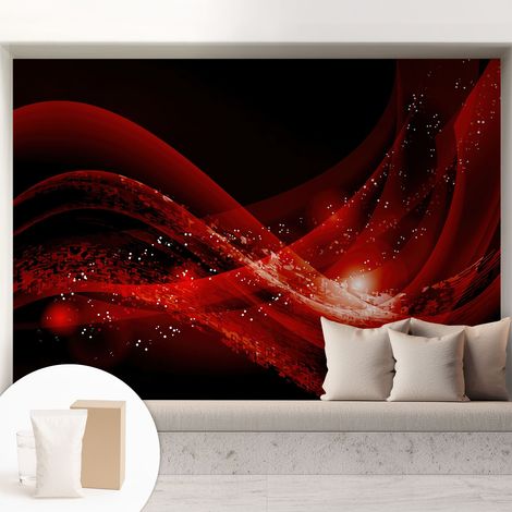 Papier peint intissé mural avec colle pour salon et chambre Décoration murale rapide - Colle incluse gratuite Tourbillon rouge 208x146 cm (1/5)