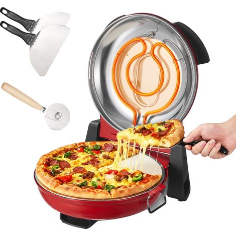 Forno per pizza VEVOR, 304,8 mm, 1200 W, pietra in cordierite, 5 modalità, finestra di visualizzazione, riscalda fino a 420℃, rosso (1/2)