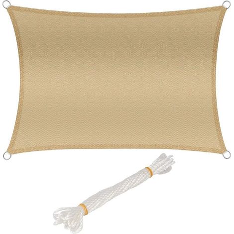 WOLTU Voile d’ombrage rectangulaire 3x4m, en HDPE, protection contre le soleil avec protection UV pour jardin, terrasse ou camping, Sable