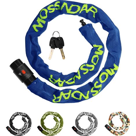 Antivol Vélo, 8mm 99cm 1170g Cadenas Vélo avec 2 Clés, Cadenas Vélo Antivol avec Rotation à 360° et Couvercle Anti-poussière, Chaîne Vélo Antivol pour Moto Vtt Porte Portail Clôture (Bleu) (1/5)