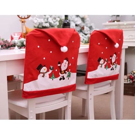 Housse de Chaise - Décoration de Noël - 6pcs - Tissu Non Tissé - Rouge - 60x49 cm (1/4)