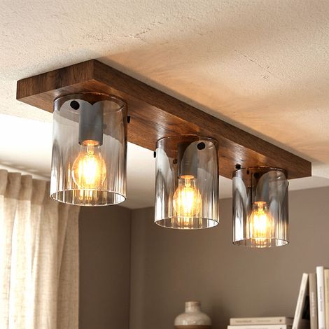 LED Deckenlampe Deckenleuchte Wohnzimmerlampe 3-Flammig Glas rauchfarben L 71 cm (1/5)