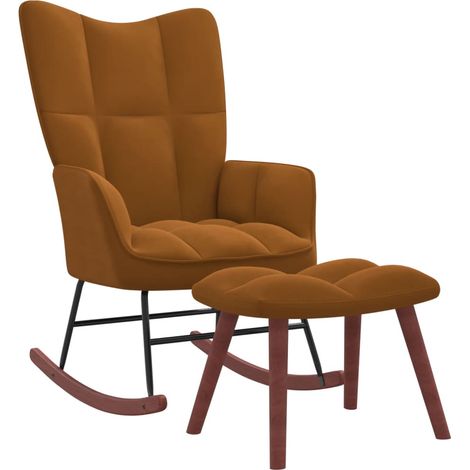 Chaise à bascule avec repose-pied Marron Velours 2 (1/5)