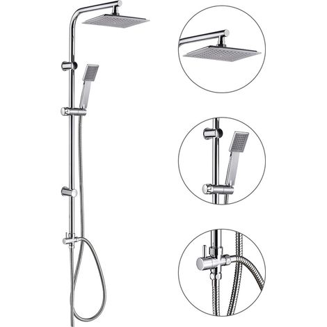 Colonna doccia universale multifunzionale, quadrata, in acciaio inox, soffione a pioggia 22,5x22,5 cm. (1/3)