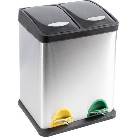 Evre Recycling Bin with Lids for Kitchen / 30 Litre Capacity / 2 Compartments Waste Separation (30L (15L+15L))