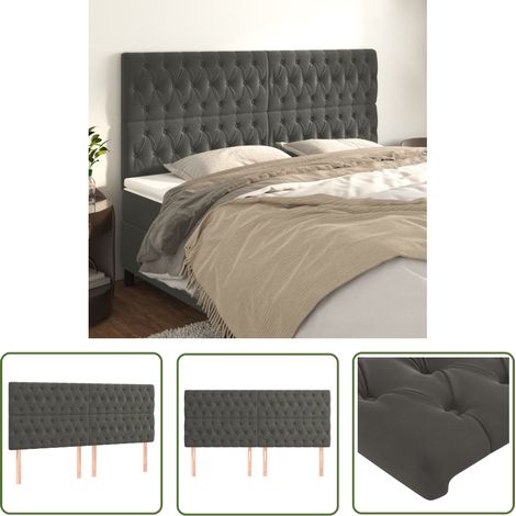The Living Store Têtes de lit 4 pcs Gris foncé 90x7x78/88 cm Velours - Tête De Lit - Têtière De Lit - Literie - Meuble De Chambre - Décoration Chambre (1/5)