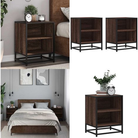 vidaXL Tables de chevet 2 pcs chêne marron bois d'ingénierie et métal (1/5)