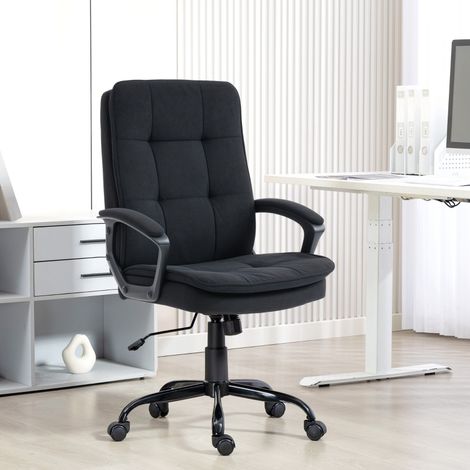 Sillón de oficina acolchado, altura ajustable, función balancín, tejido de lino negro (70x63x102-112 cm) (1/5)