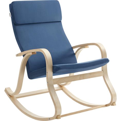 SONGMICS Sedia a Dondolo, Poltrona Oscillante, Copertura in Tessuto di Cotone Sfoderabile, Sedia a Sdraio, Struttura in Legno di Betulla, Capacità di Carico di 120 kg, Blu Notte LYY030Q01 (1/5)