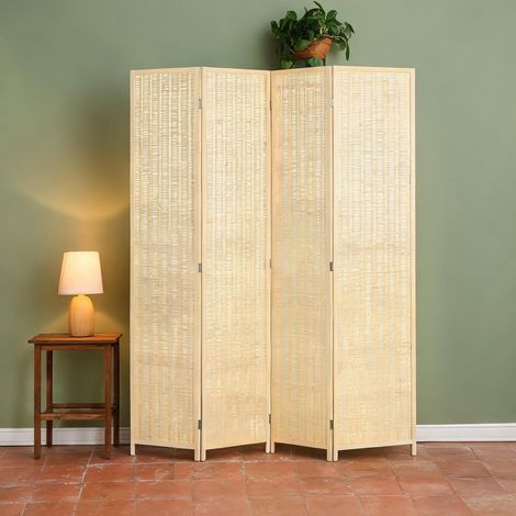 Cloison pliante 4 panneaux en bambou naturel 180 x 180 cm (1/5)