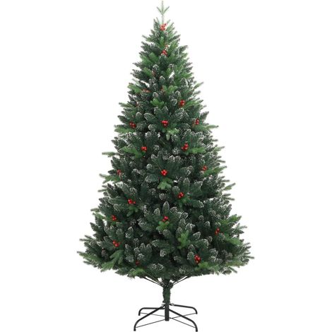 vidaXL Kunst-Weihnachtsbaum mit Scharnieren und roten Beeren 240 cm