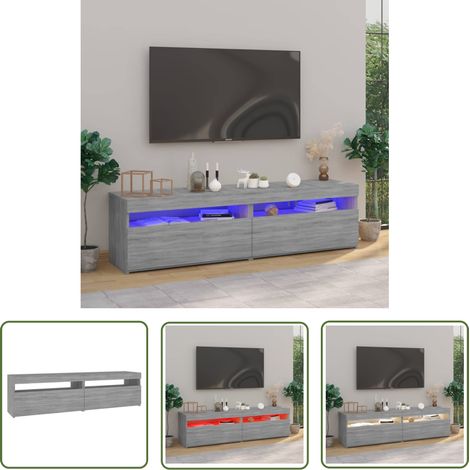 The Living Store TV-Schrank mit LED-Leuchten 2 Stück Grau Sonoma 75x35x40 cm - TV Schrank - Holzwerkstoff Möbel - Grauer Wohntisch - LED Beleuchtung - Wohnzimmer Deko (1/5)