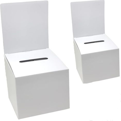 Vorschlags- und Spendenbox, mittlere Größe 15x15x15 cm mit Fach für Eintrittskarten (2er-Set)