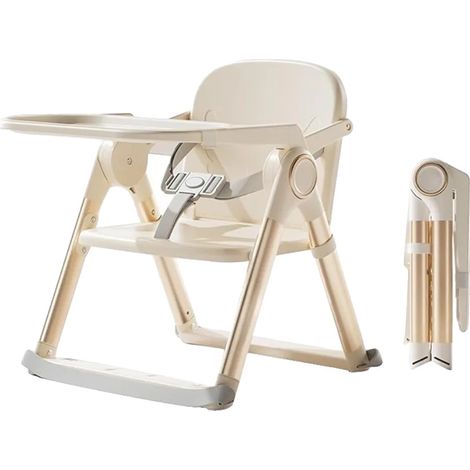 Seggiolone per bambini, design versatile 3 in 1, struttura pieghevole compatta, beige. (1/2)