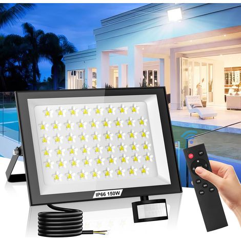 Projecteur Exterieur LED 150W à Detecteur de Mouvement avec Télécommande, 15000LM 6500K Spot LED Extérieur Super Lumineux, Lampe de Sécurité Étanchéité IP66 pour Jardin Terrasse Cour Arrière (1/5)