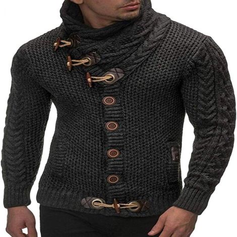 Gilet cardigan homme en maille torsadée, col châle, fermeture boutonnée, coupe ample, manches longues, style décontracté (1/5)