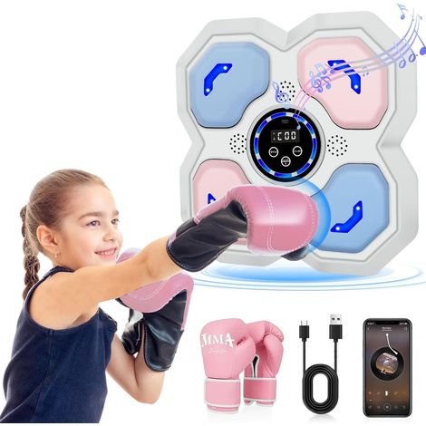 Machine de Boxe Musicale pour Enfants et Adultes Équipement d'Entraînement Complet avec Gants Cible LED pour la Concentration - Installation Murale pour la Maison,Le Bureau ou Le Gym