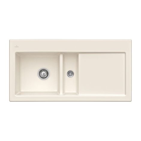 Fregadero 1 seno y medio VILLEROY ET BOCH Subway 60 100 x 51 cm desagüe derecho Creme CeramicPlus