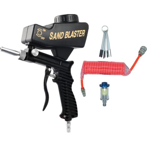 Pistolet de sablage pneumatique portable pour éliminer la rouille, l'huile et les impuretés (4 pièces noires) (1/5)