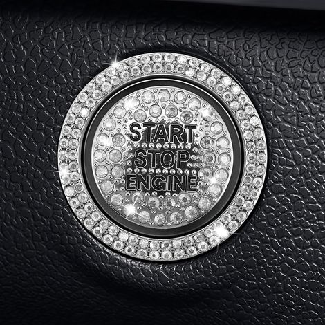 Start Stop Couvercle de bouton décoratif pour moteur avec strass en cristal, anneau décoratif pour intérieur de voiture pour femme (blanc) (1/5)